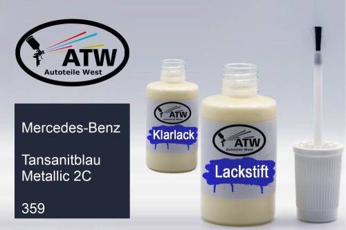 Mercedes-Benz, Tansanitblau Metallic 2C, 359: 20ml Lackstift + 20ml Klarlack - Set, von ATW Autoteile West.